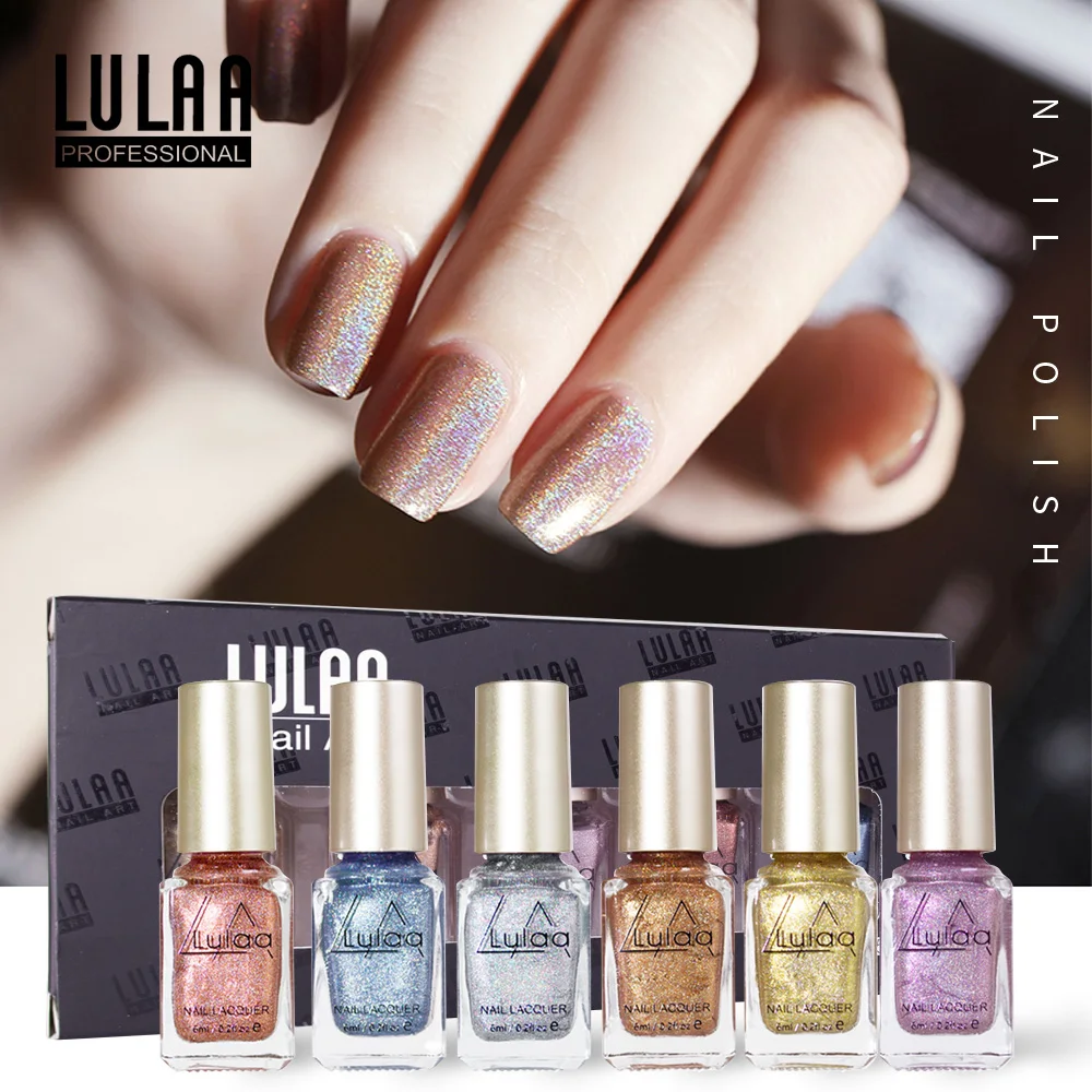 

LULAA 5Pcs Holographic Nail Polish Glitter Gel Nail Polish Metal Effect Nail Art long-lasting Gorgeous Nail Polish