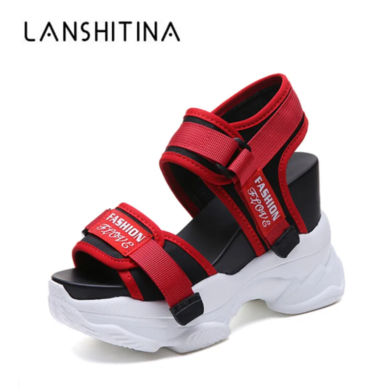 Women's Sandals 2019 Summer High Heels Sandals For Women Air Mesh Sandal 11CM Heels Wedge Platform Shoes Casual Summer Sneakers