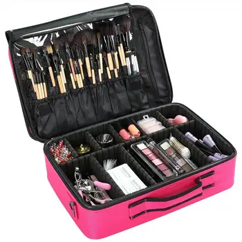 

3 Layer Makeup Bag Cosmetic Organizer Case Adjustable Shoulder Straps for Makeup Brush Set Hair Style Nail Beauty Tool