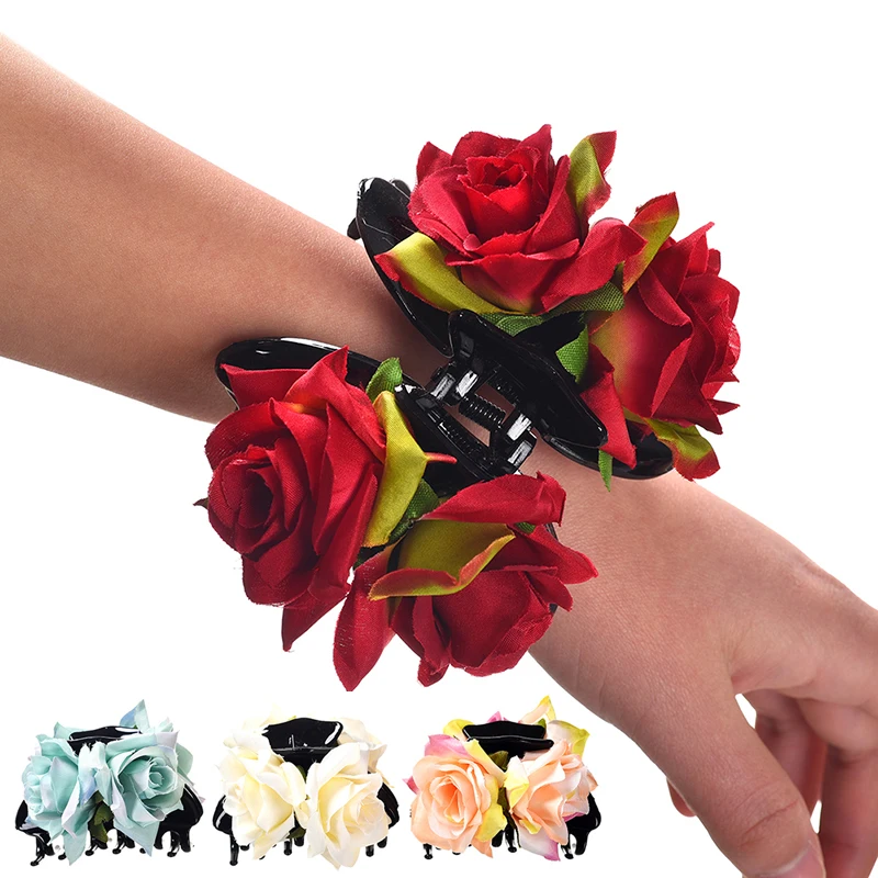 M MISM Big Autumn Rose Flower Hair Claws Korean Fa