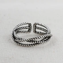 

New Korean retro fashion silver jewelry ring woven geometric opening ladies men's ring accessories