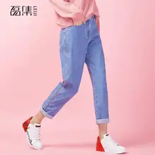 Джинсы бойфренда для женщин с неправильной средней талией светло-голубые женские свободные шаровары большого размера