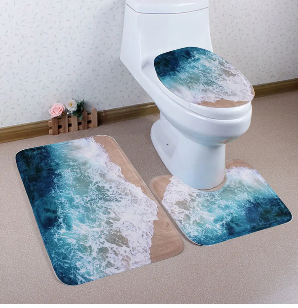 3Pcs/set Coral Velvet Toilet Seat Cover Surf Beach Zakka Style Cover Pad Cushion Mats For