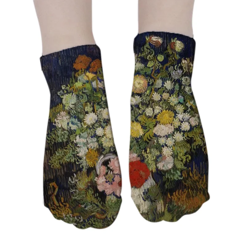SexeMara/Новинка, женские носки с 3D принтом, женские художественные носки Ван Гога, классические забавные носки унисекс с подсолнухами и масляной росписью