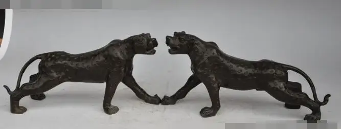 

S4877 lucky chinese fengshui bronze Ferocious animal Leopard Panther beast statue pair discount 30% (C0324)