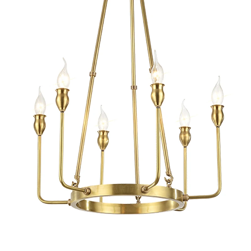 Американский Европейский минимализм медный светодиодный светильник-люстра лампа E14 современный латунный подвесной светильник для фойе столовой гостиной - Цвет абажура: 6 headed light