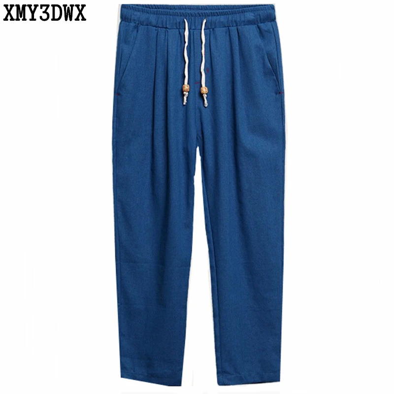 Летняя мода повседневное Лен шорты в стиле хип-хоп для мужчин пляжные девять минут мотобрюки свободные Харлан street Платье для танцев