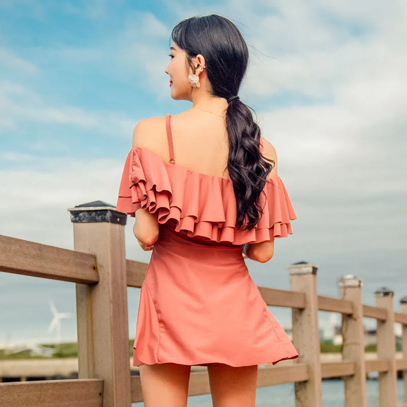 

Bikini 2019 High Waist Swimsuit Colaless Woman Korean Onepiece Pool Swimming Costume Women Luxury Yilu New 2009 Solid Polyester
