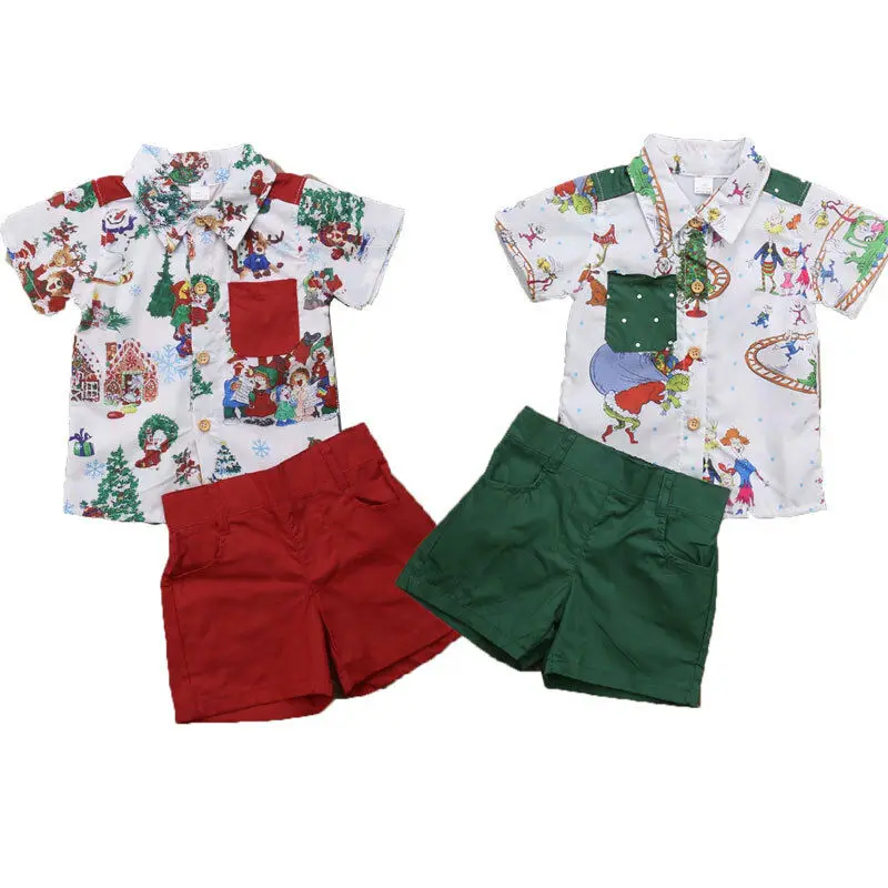 Брендовый Рождественский комплект одежды для маленьких мальчиков футболка женская блузка+ шорты Летняя Пляжная Рождественская одежда