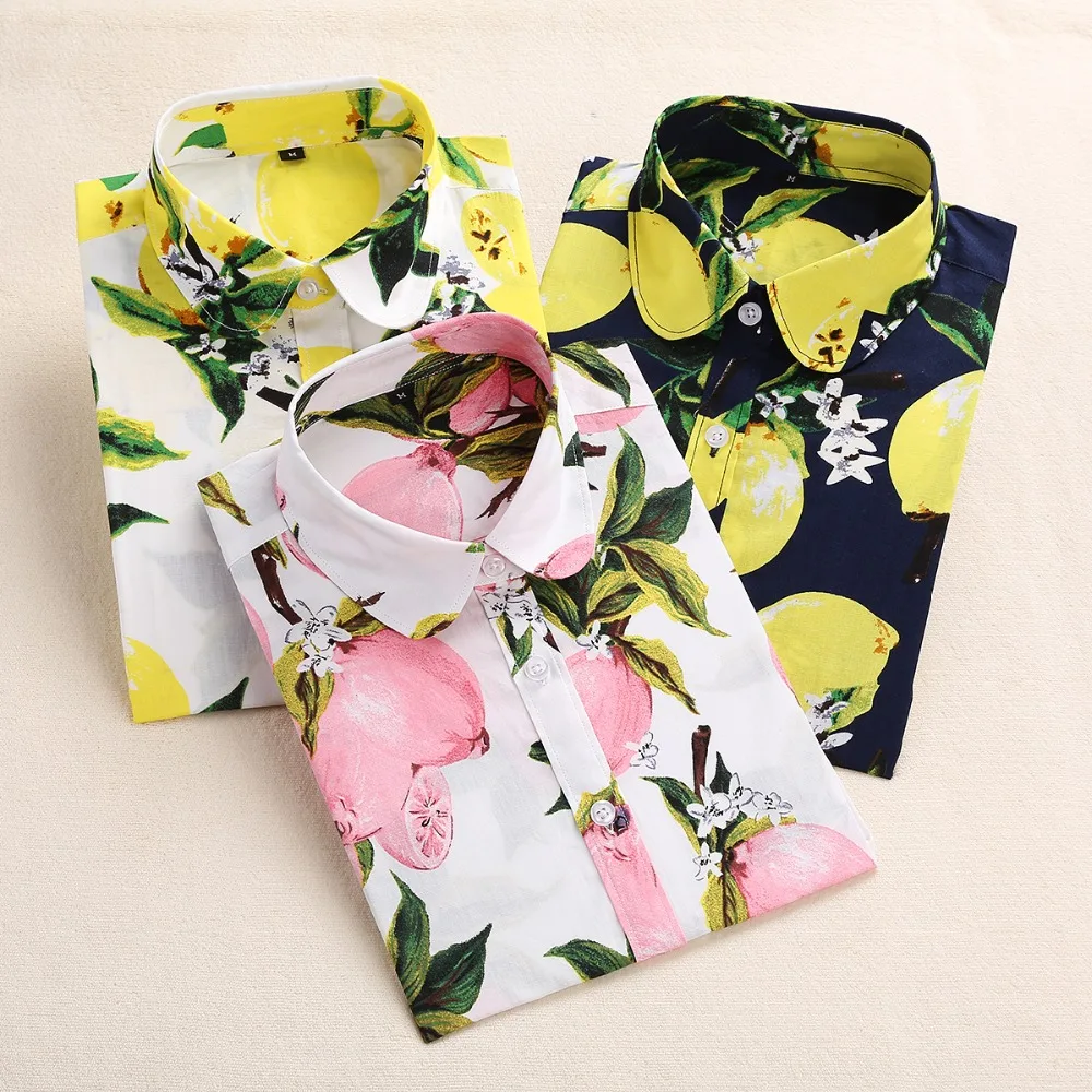 Dioufond Floral Autumn Shirts Women Blouse Vintage Print Long Sleeve Female Top Cotton Ladies Blusas Fashion Plus Size Clothing