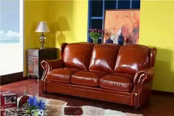 High quality cow top graded real genuine leather sofa/living room sofa furniture latest style home used three seat brown couch
