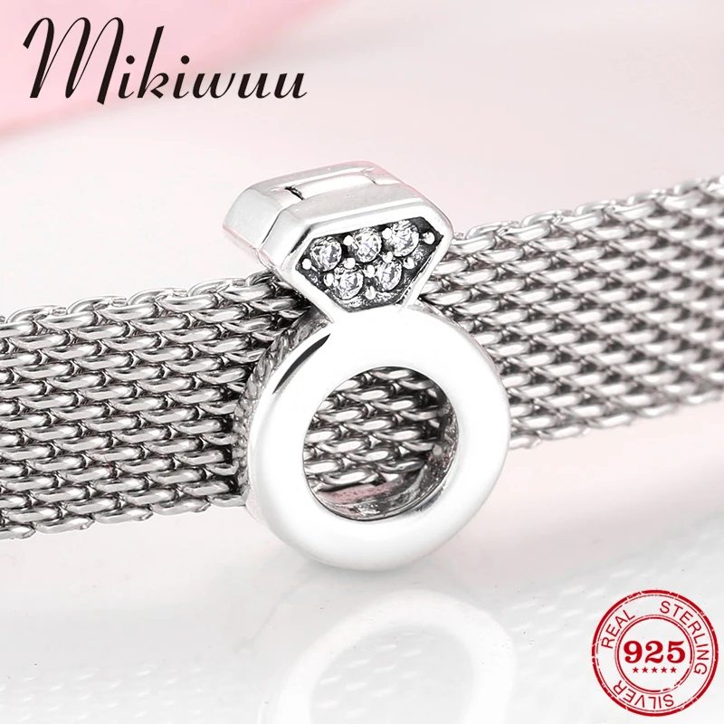 

2019 New 925 Sterling Silver Diamond ring shape Shiny zircon clip Beads Jewelry making Fit Original reflection Bracelet
