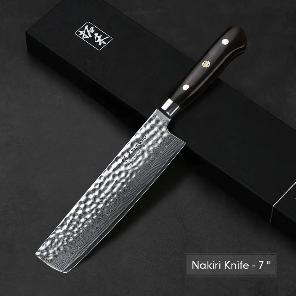 TURWHO 7 ''Высококачественный Нож для овощей Nakiri, кухонный нож из японской дамасской стали, нож для повара, нож для приготовления пищи - Цвет: Черный