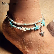MOON GIRL Shell Beads анклеты Морская звезда для женщин многослойный ножной браслет ручной работы богемные ювелирные сандалии Прямая поставка