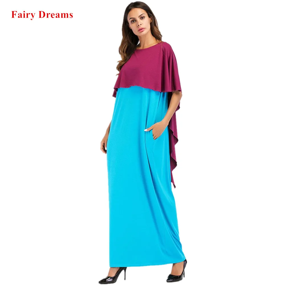 Женское Moslim abaya Дубай 2018 Новое Стильное мусульманское голубое красное свободное