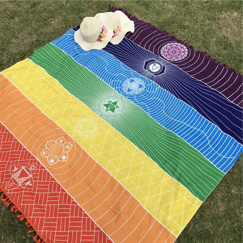 Polyester Böhmen Indien Mandala Decke Rainbow Stripes Mat