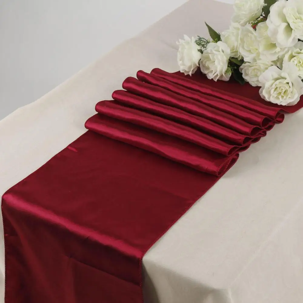 Wholesale 10pcs Lot burgundy Satin Table Runners 12" x 108" Wedding