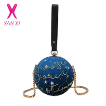 Модная Вельветовая круглая сумка с вышивкой и звездами, вечерние кошелек сумка через плечо, мини сумка-мессенджер, женская сумка с браслетом