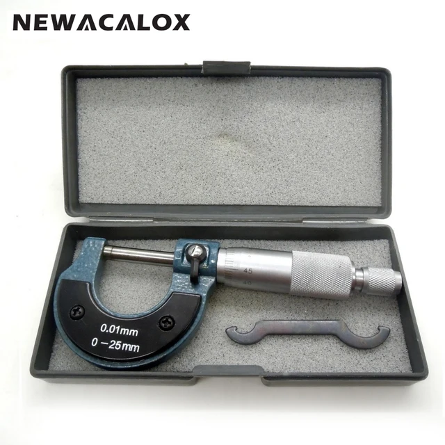 NEWACALOX Outside Micrometer 0 25mm/0.01mm Stainless Steel Gauge Vernier Caliper High Accuracy