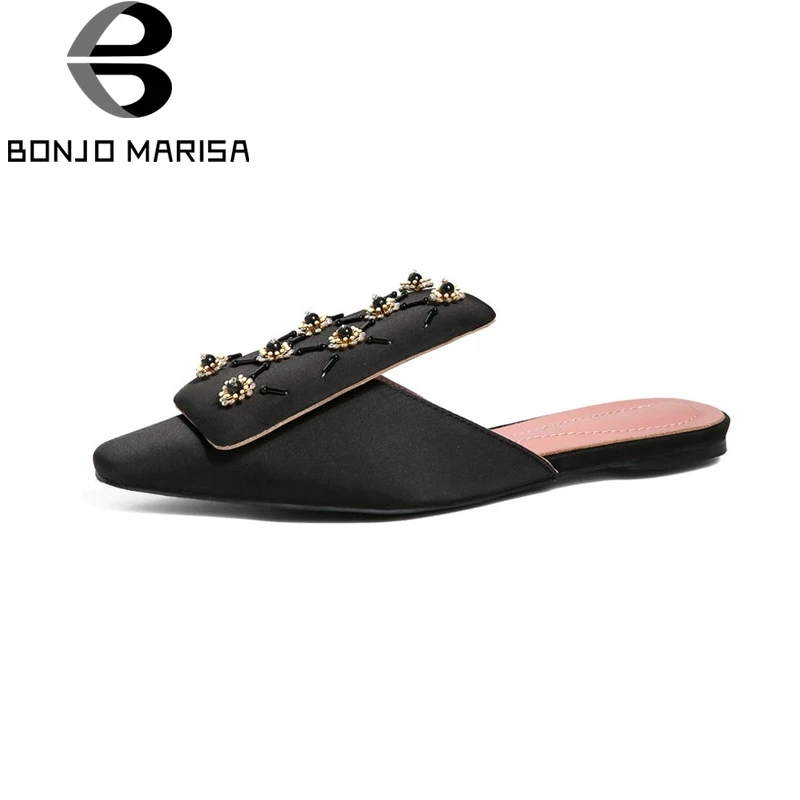 

BONJOMARISA Plus Size 34-42 Square Toe New Brand Woman Shoes Slip On Solid Embroider Women Shoes Summer Sandals