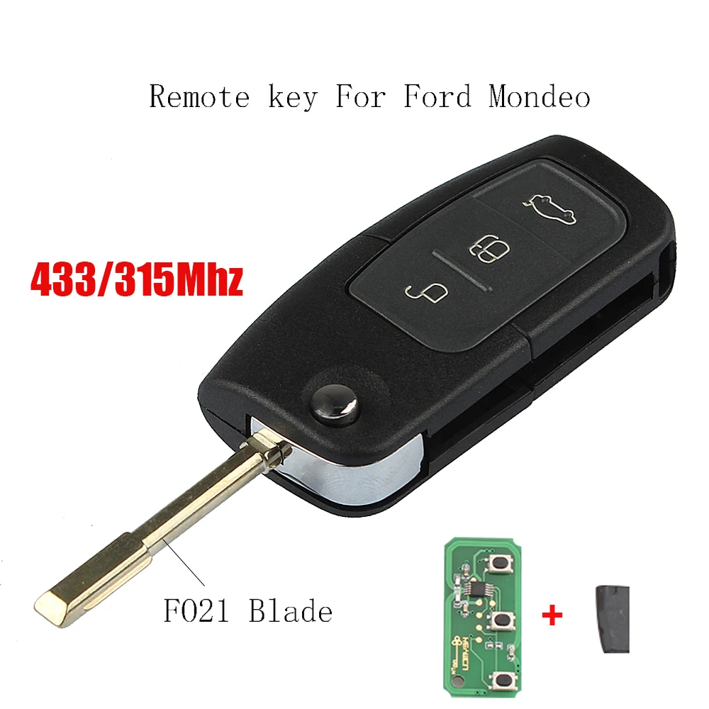 

3Buttons Remote Car key FO21 Blade For Ford Mondeo Focus Fiesta Transponder Chip 4D60 or 4D63 433Mhz Original Key