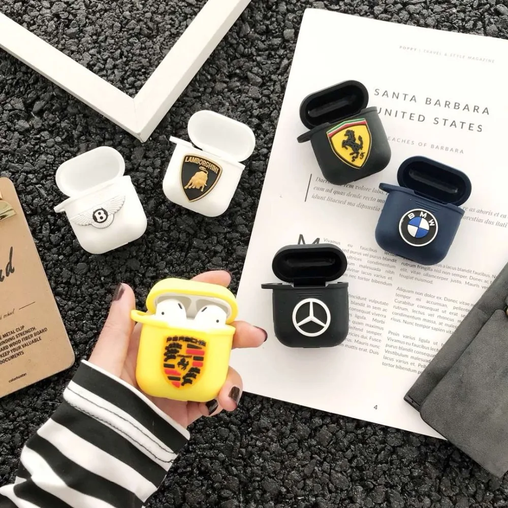 3D Famous brand Car logo Earphone Headset Accessories Silicone protect case For Apple Airpods 1/2 Wireless Bluetooth Headset bag