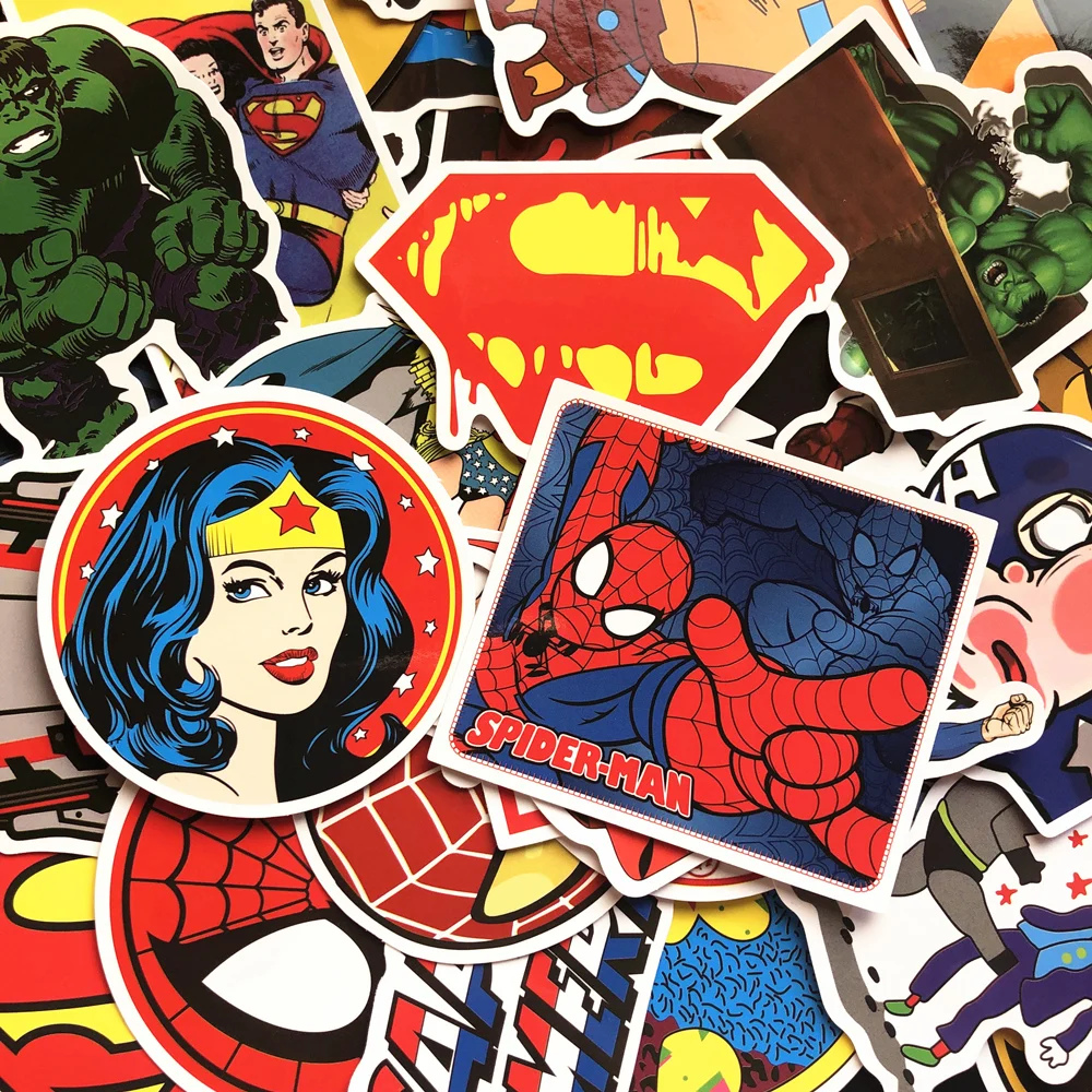 50 Pcs Super Hero Stickers Marvel Sticker Skateboard Motorcycle Luggage Stickers For Laptop Set Pvc Waterproof Superhero Sickers
