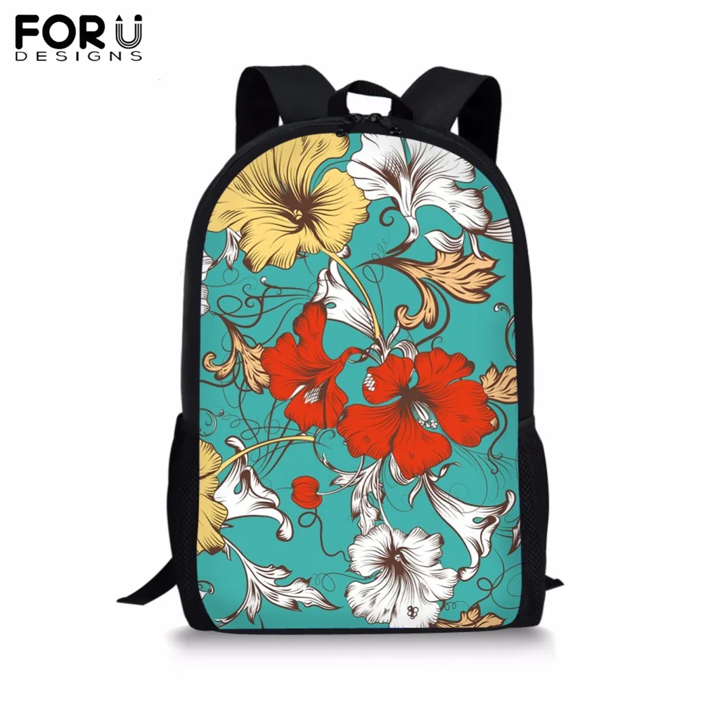 

FORUDESIGNS Customize 16 inch Backpack for Teenager Girls Boy Colorful Flower Print School Bag Children's BookBag Daypack
