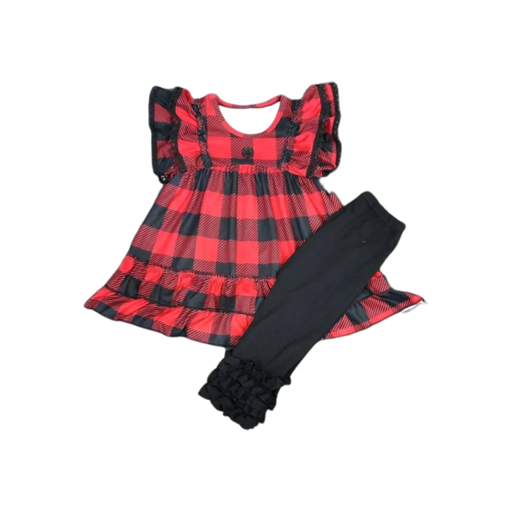 

School children's clothing plaid style baby girl clothes boutique 2 piece set