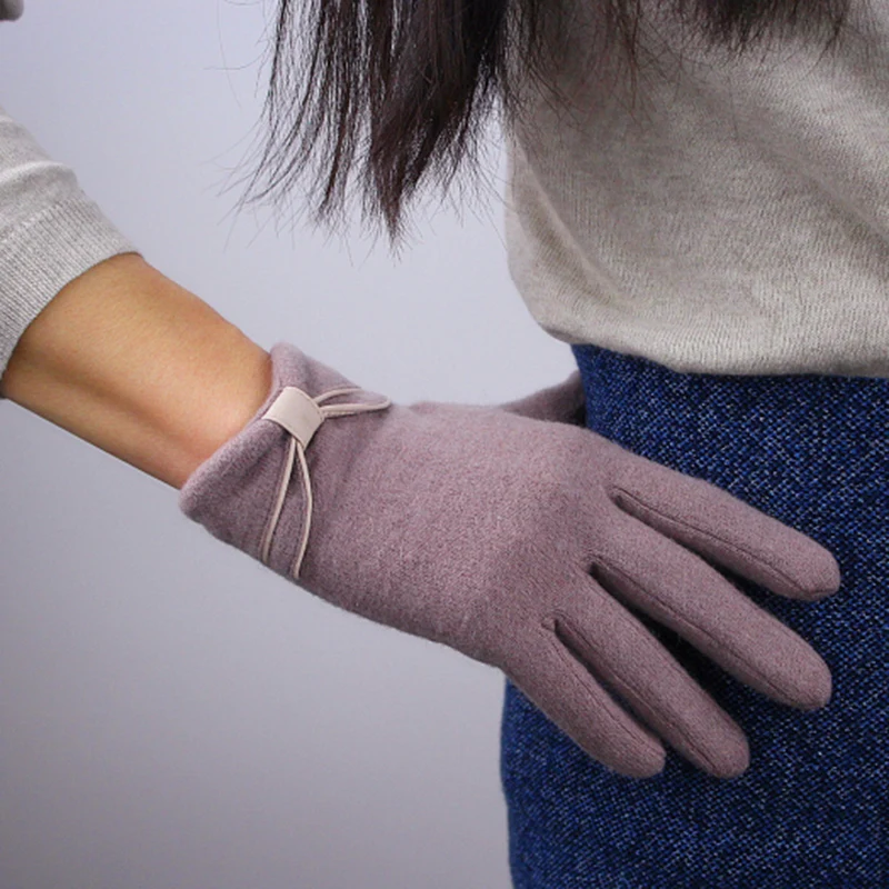 Чистая шерсть перчатки Женская мода бантом Пять пальцев осень-зима один Слои трикотажные Для женщин варежки TB33