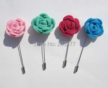 

Free shipping!newest 24PCS/LOT 3CM felt rose flowers lapel pins mens stick pin 13color for your choice