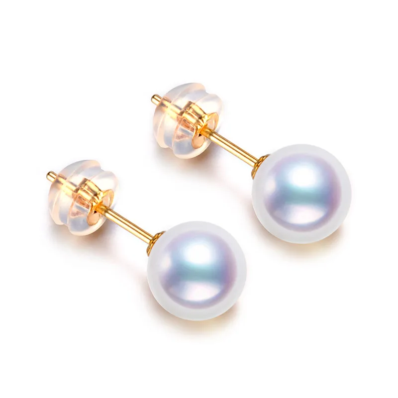

RUNZHUQIYUAN G18k gold natural freshwater pearl earrings jewelry for woman 4-5mm round pearl
