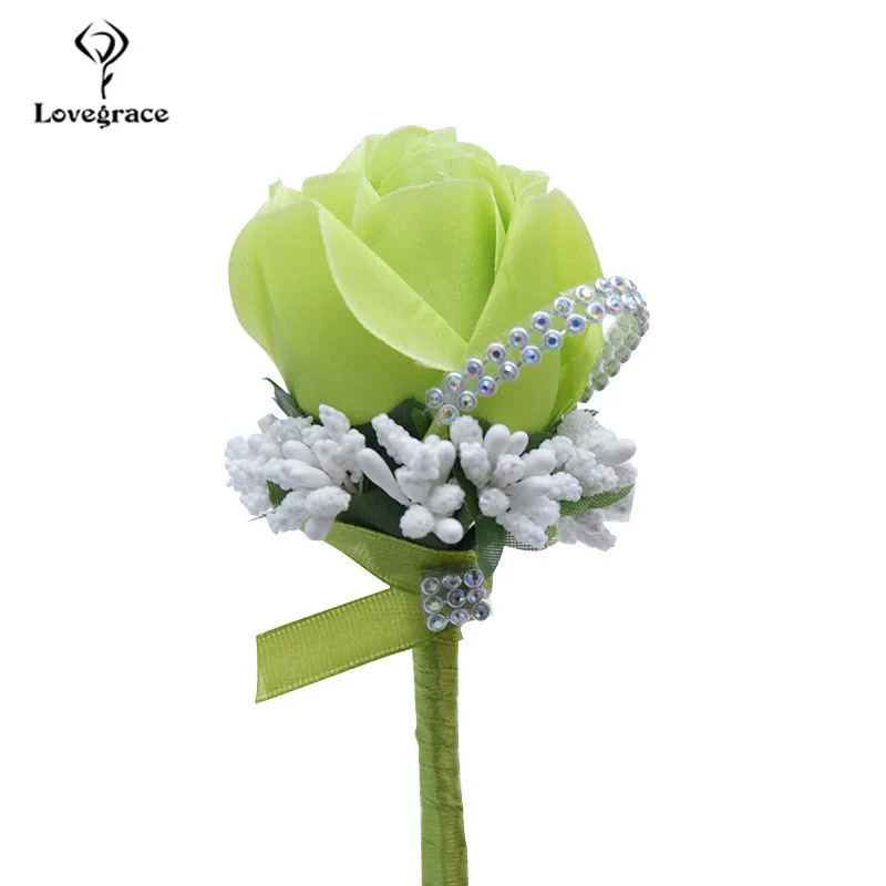 Wedding Artificial Rose Flower Brooch Bouquet Corsage Glitter Rhinestone Ribbon Lace Classic Prom Boutonniere With Pin (16)