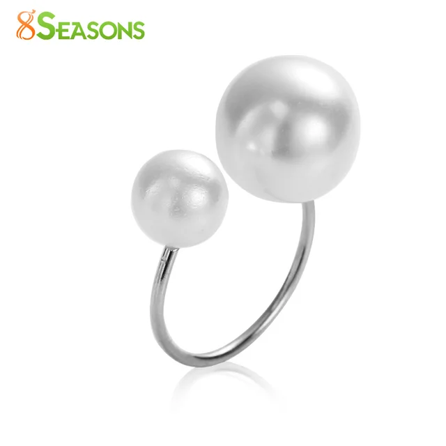 8SEASONS 2016 Summer Boho White Imitation Pearl Rings Acrylic Beads Open Ring Wo 8SEASONS 2016 Summer Boho White Imitation Pearl Rings Acrylic Beads Open Ring Wo