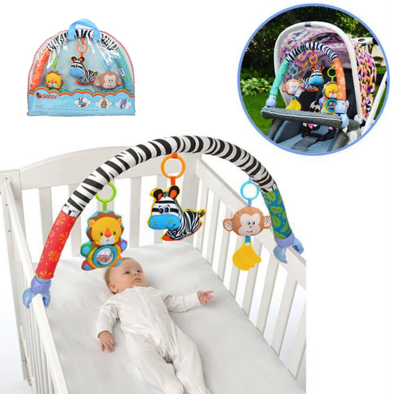 

Baby Toys Travel Play Arch Stroller Crib Pram Activity Bar with Rattle Squeak Teether Easier Outdoors Parenting Infant Gifts