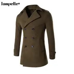 Осенне-зимнее, зауженное мужское шерстяное пальто с отложным воротником, двубортное пальто на пуговицах, теплая армейская зеленая