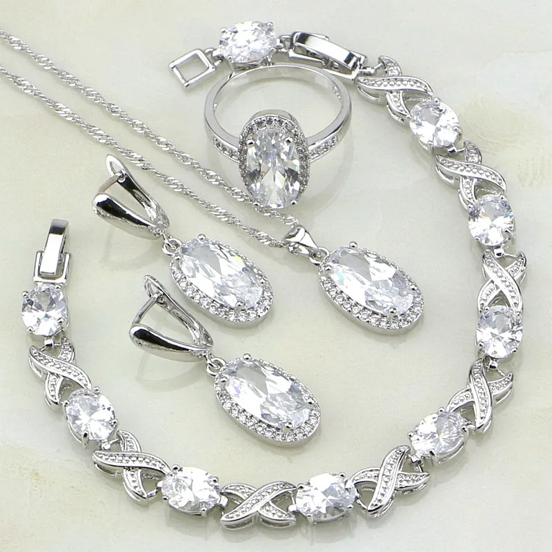 Oval 925 Silver Jewelry White Australian Crystal Jewelry Sets For Women