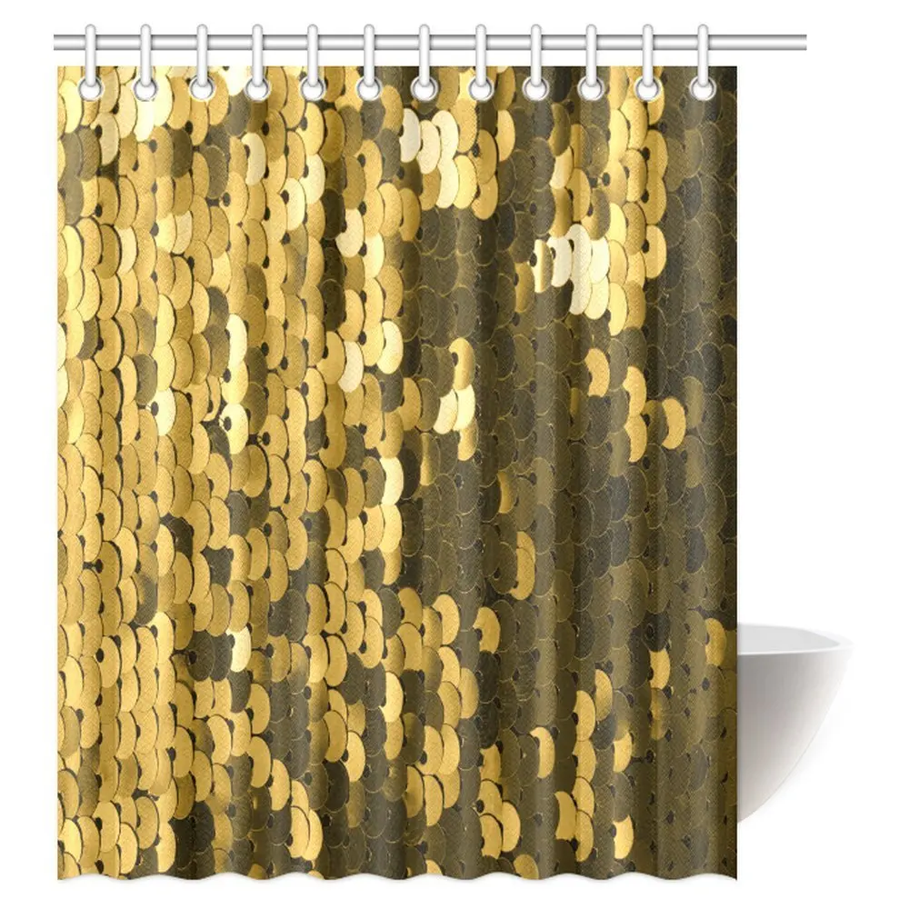 

Aplysia Abstract Background with Gold Sequins Color Fabric Bathroom Shower Curtain with Hooks 60 X 72 Inches