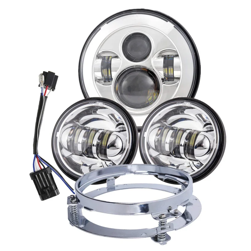 Motorcycle 7"LED Headlight Projector for Harley Bike with Chrome 4 1/2