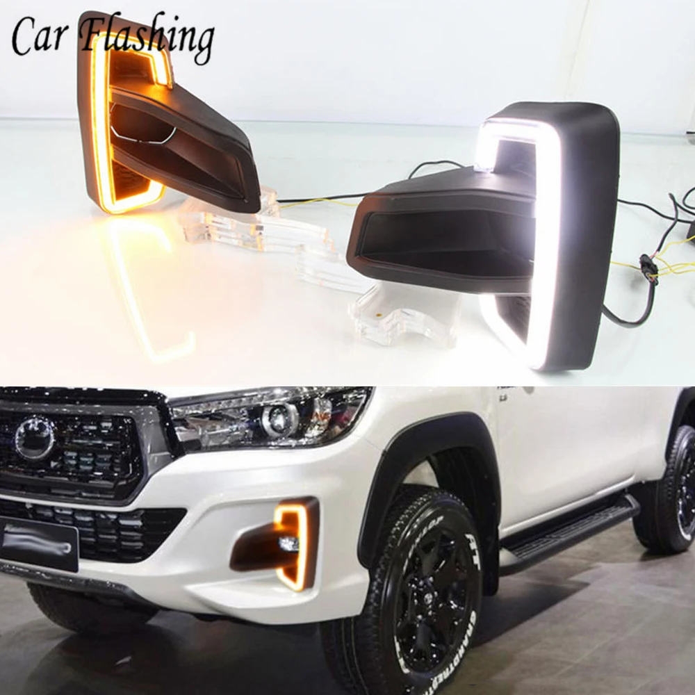 1 комплект для Toyota Hilux Revo Rocco DRL светодиодный дневные ходовые огни Diglight ABS противотуманная фара с желтым сигналом поворота