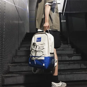 

LENLEI 2019 NEW cool street stretch rope interspersed buckle multi-color stitching students men and women neutral bag backpack