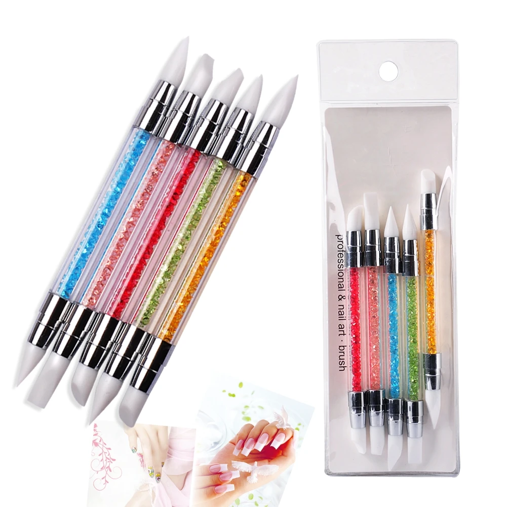 5Pcs/Set Rhinestone Nail Art Brushes Silicone Head Nail Brush Pencil