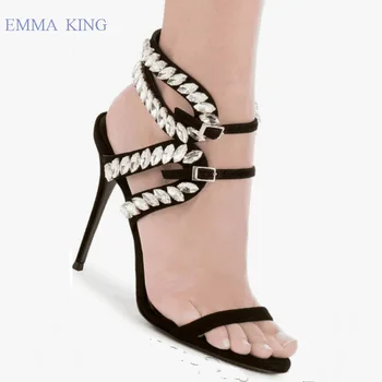 

Ladies Rhinestone Sandalias Buckle Strap Open Toe Pumps Girls Wedding Stiletto High Heels Women Sandals Summer Shoes Sexy Woman