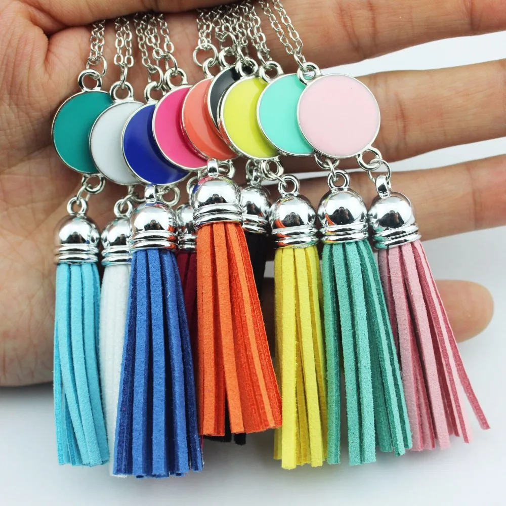 

Name Necklace Personalized Enamel Disc Blank Tassel Necklaces for Women Custom Long Necklaces & Pendant Monogram Necklace Boho
