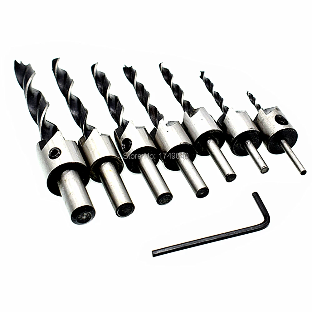 7pc 3mm 10mm 5 Flute Countersink Drills Bit HSS Reamer Woodworking