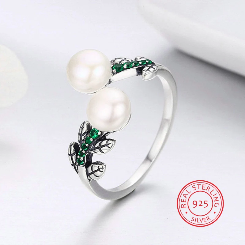 

Green Leaf with Elegance 925 Sterling Silver Open Rings Free Size for Women Girls Luxury Wedding Silver Jewelry High Quality