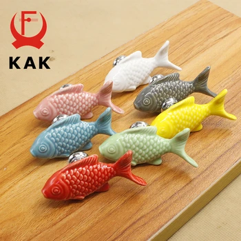 KAK Children Drawer Knobs Fish Shape Ceramic Handles for Kids Room Kitchen Cabinet Handles Cupboard Knobs Furniture Hardware