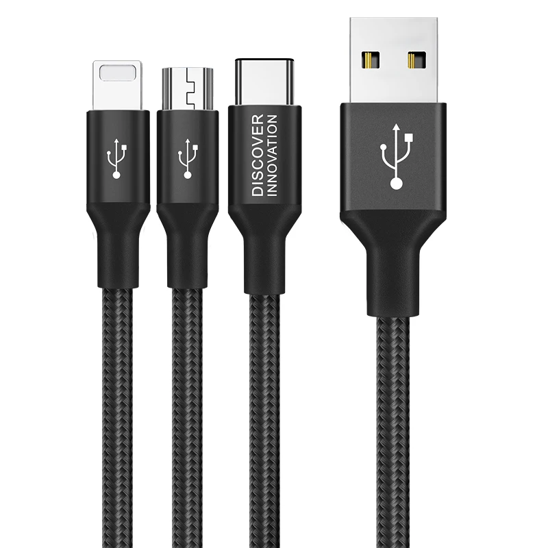 5 V/3A NILLKIN нейлоновый usb-кабель для зарядки и быстрой зарядки для iPhone кабель для быстрозаряжаемый Micro Тип-c 3-в-1 кабель для Oneplus X 7 Redmi Note 7 mi9 se