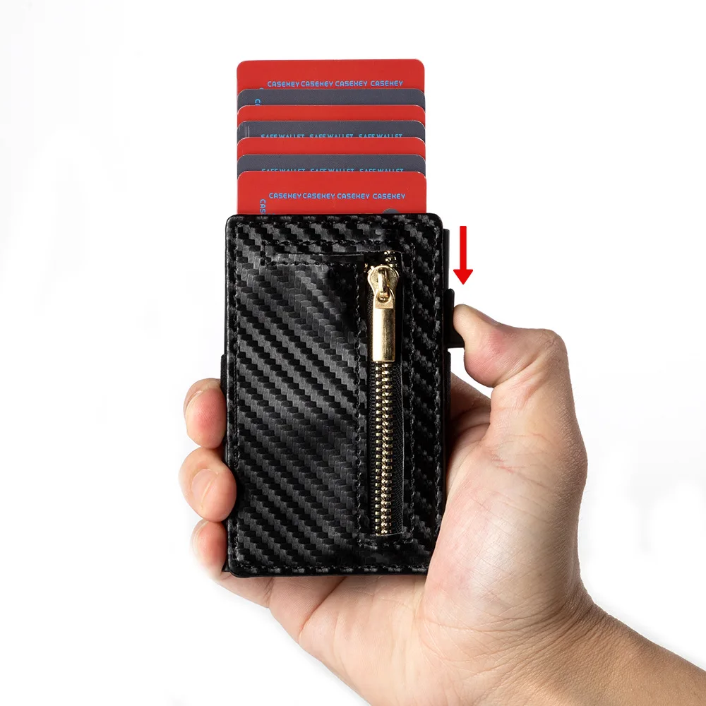 

New Leather Card Holder Men Metal Wallet Back Pocket ID Card Holder RFID Blocking Mini Wallet Automatic Credit Card Coin Purse