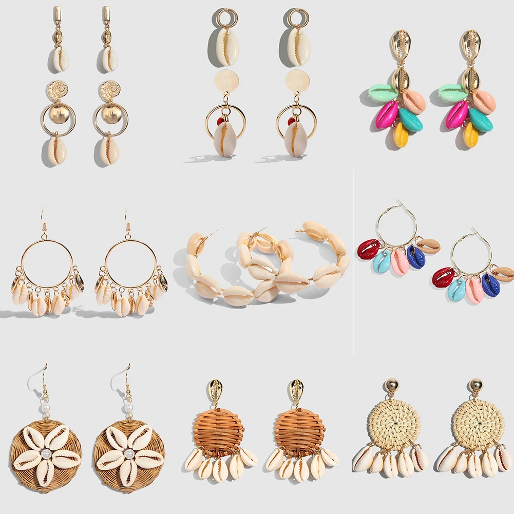

JSUT FEEL New Trendy Shell Earrings Statement Drop Dangle Earrings For Women Round Geometric Wedding Party Irregular Jewelry